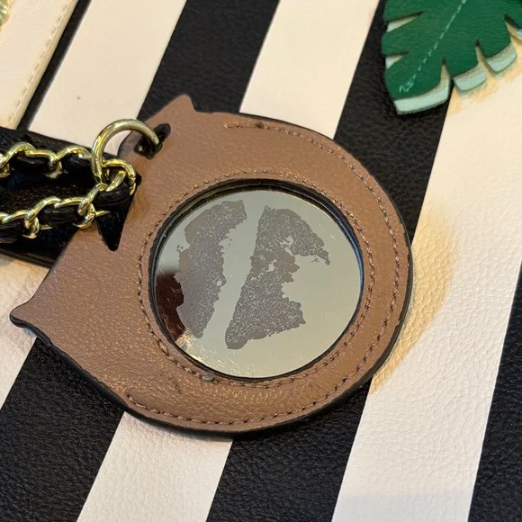 Betsey Johnson Cream and Black Striped Tote with Palm Tree Accents - Picture 6 of 6